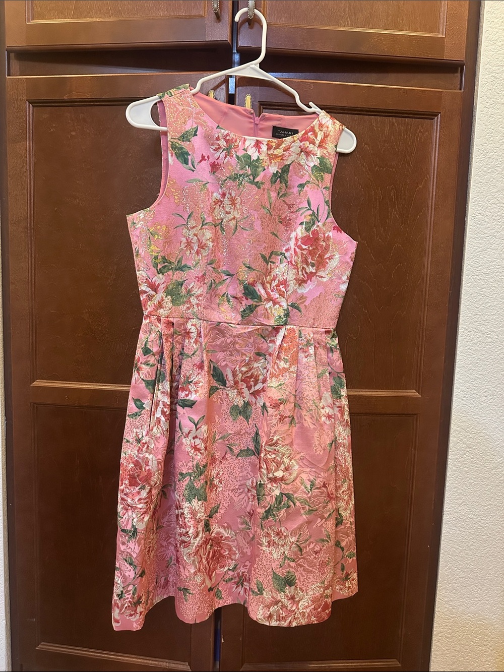 Tahari Pink Floral Jacquard Midi Dress
